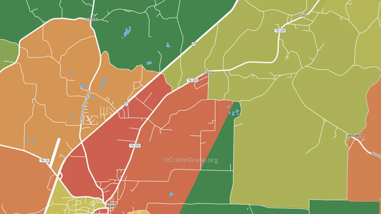 Flippin, TN Map of Robbery Rates