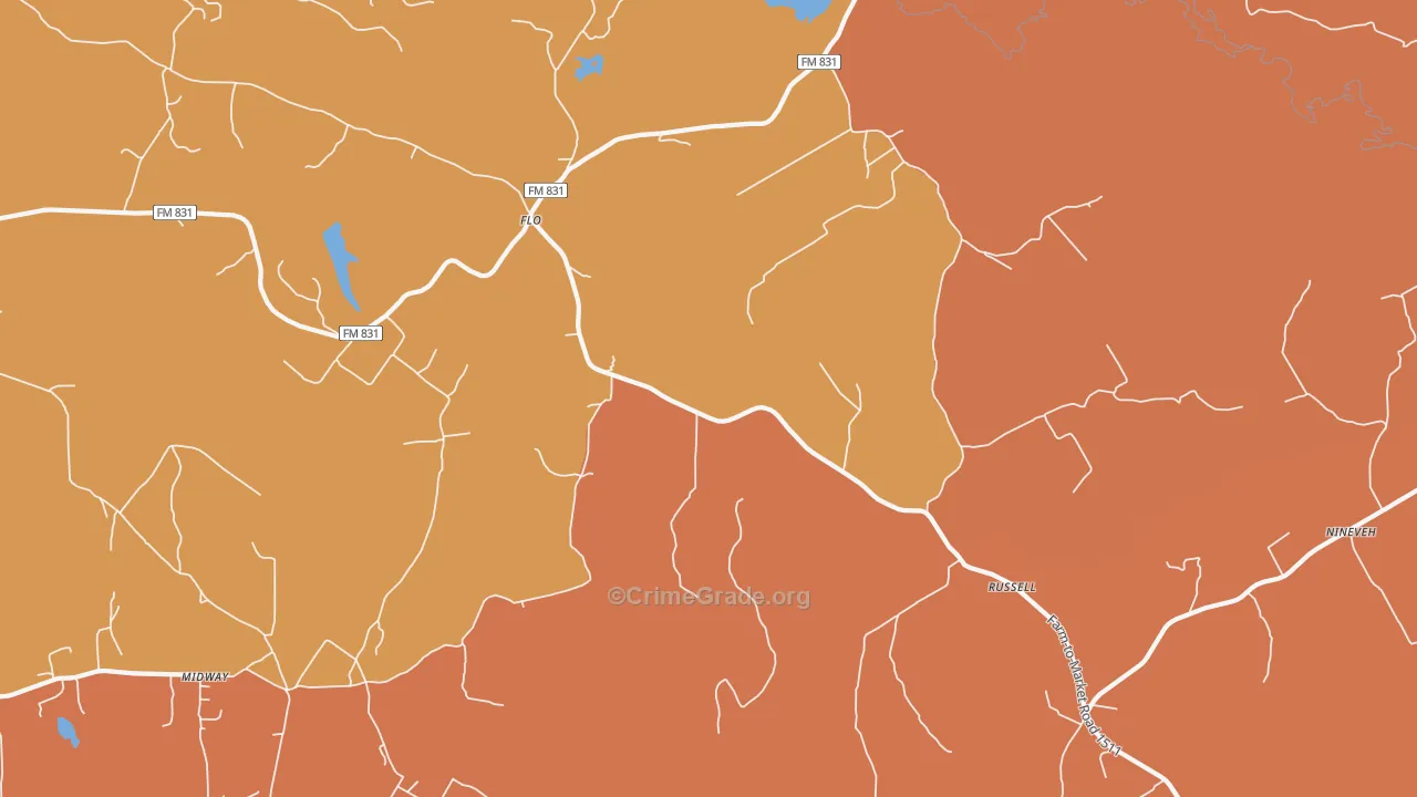 Flo, TX Map of Robbery Rates