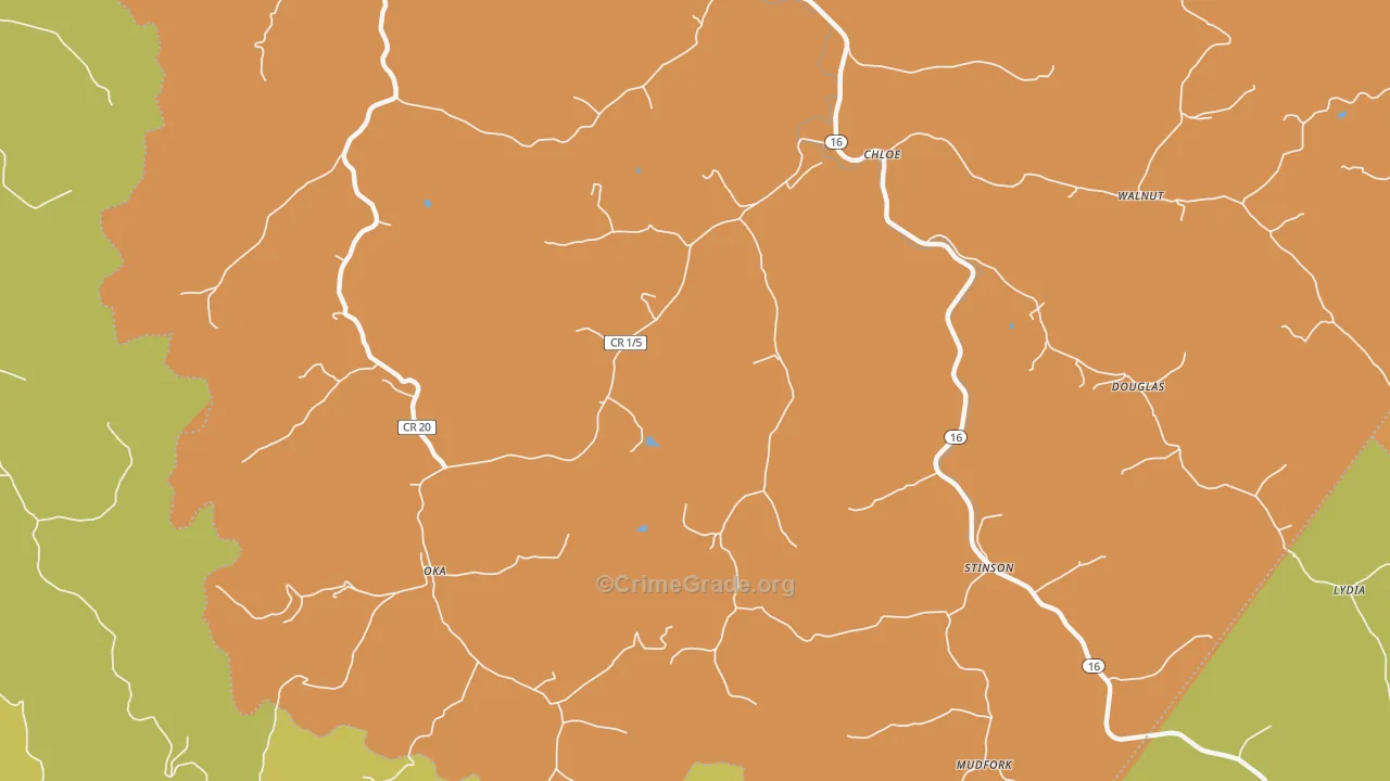Floe, WV Map of Robbery Rates