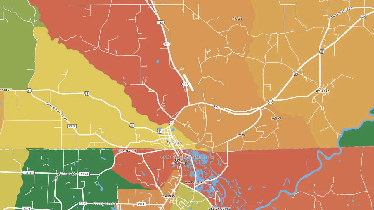 Flomaton, AL Map of Robbery Rates