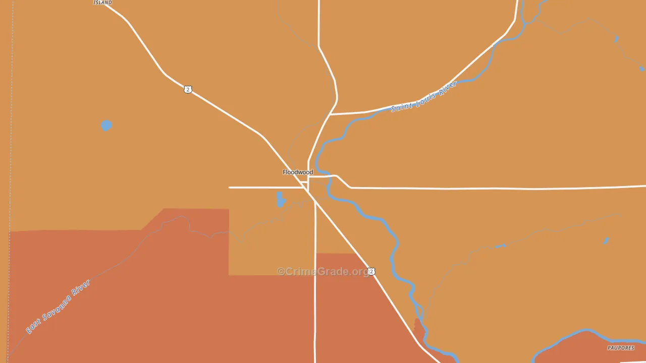 Floodwood, MN Map of Robbery Rates