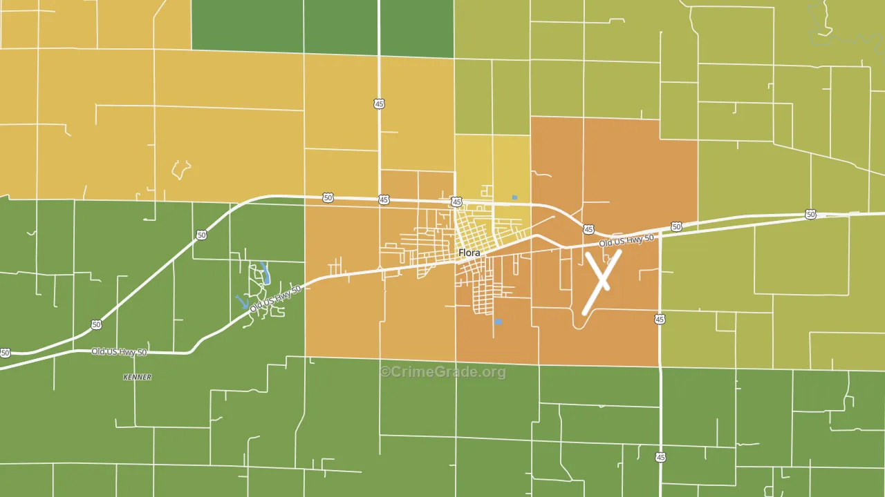 Flora, IL Map of Robbery Rates