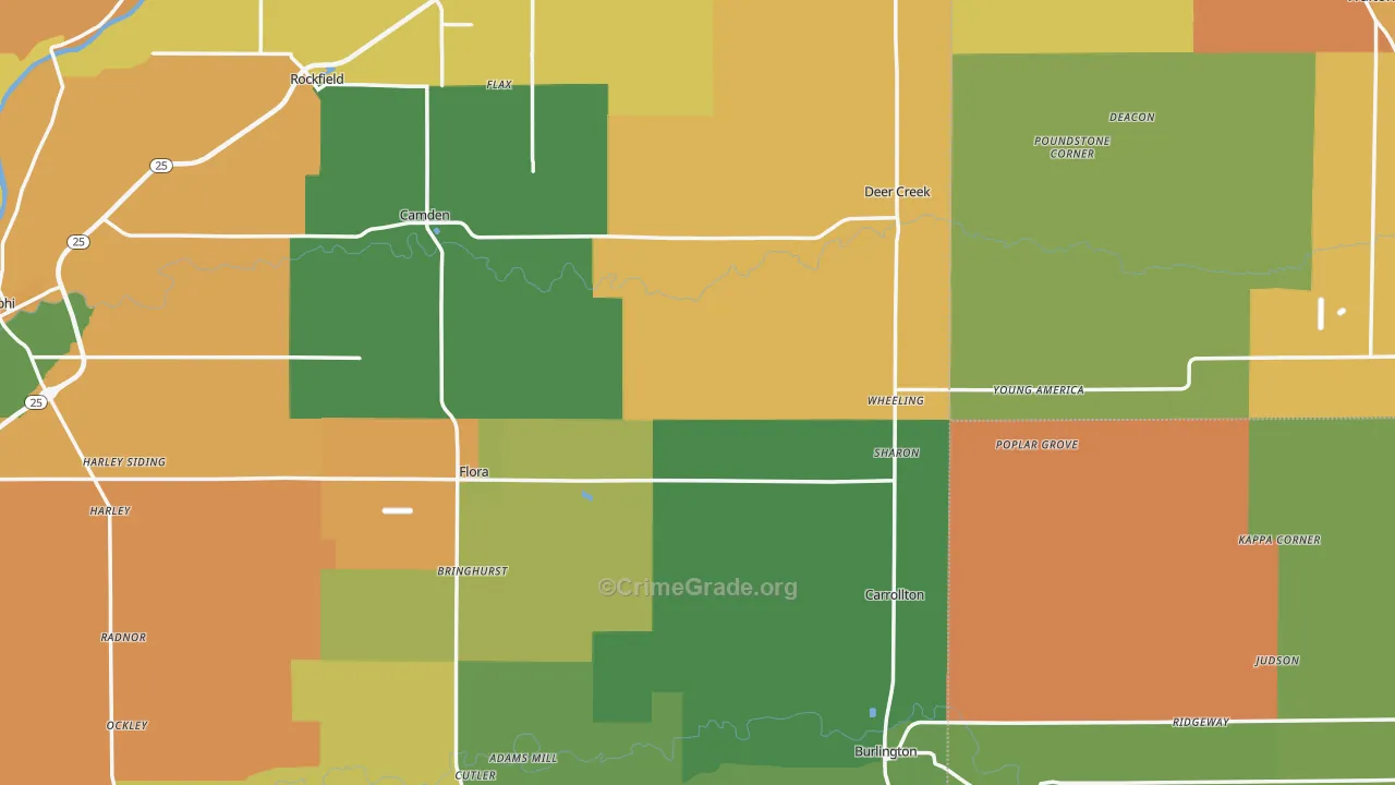 Flora, IN Map of Robbery Rates