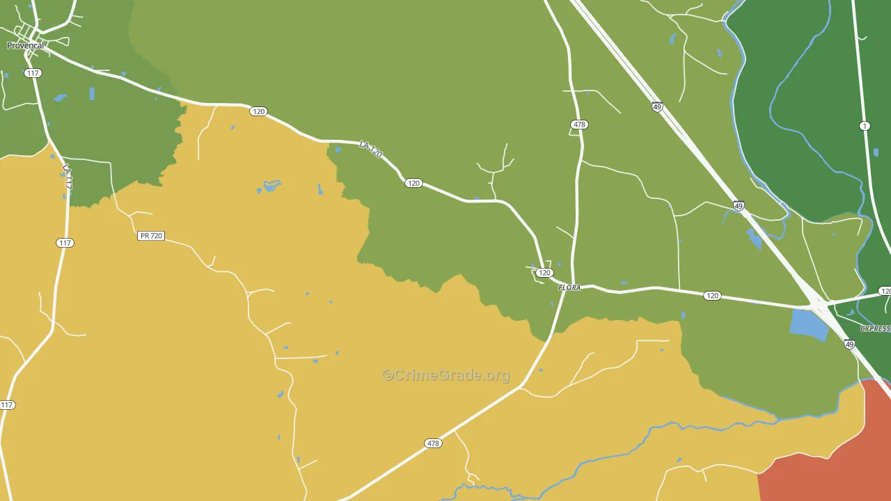 Flora, LA Map of Robbery Rates