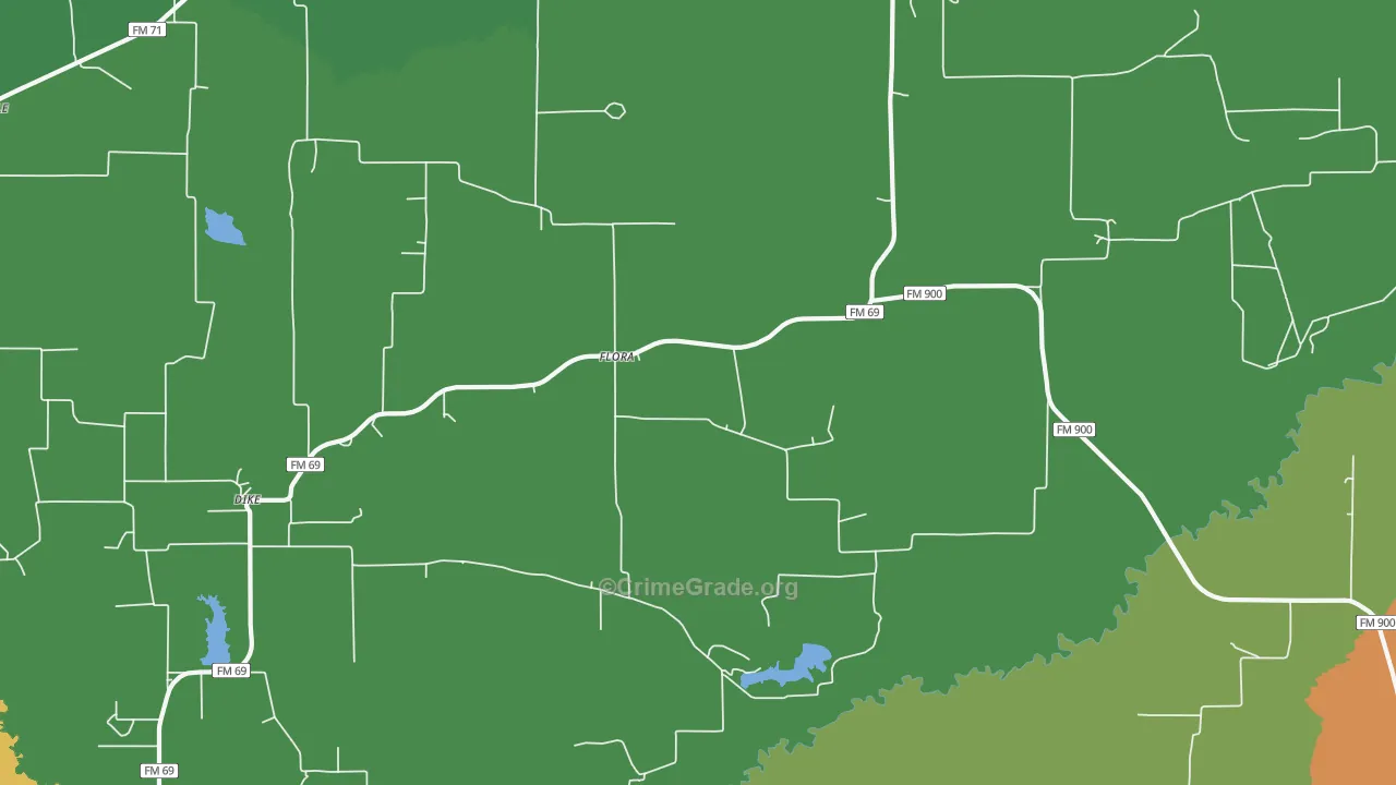 Flora, TX Map of Robbery Rates