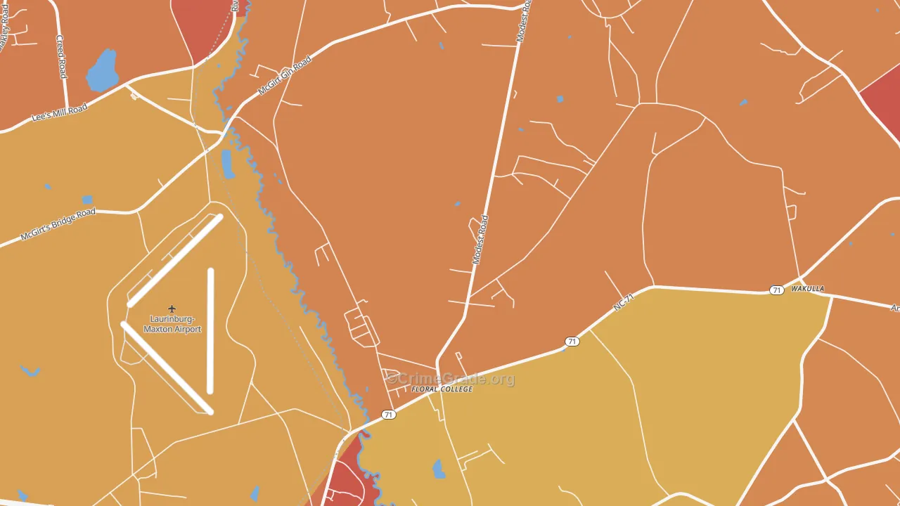 Floral College, NC Map of Robbery Rates