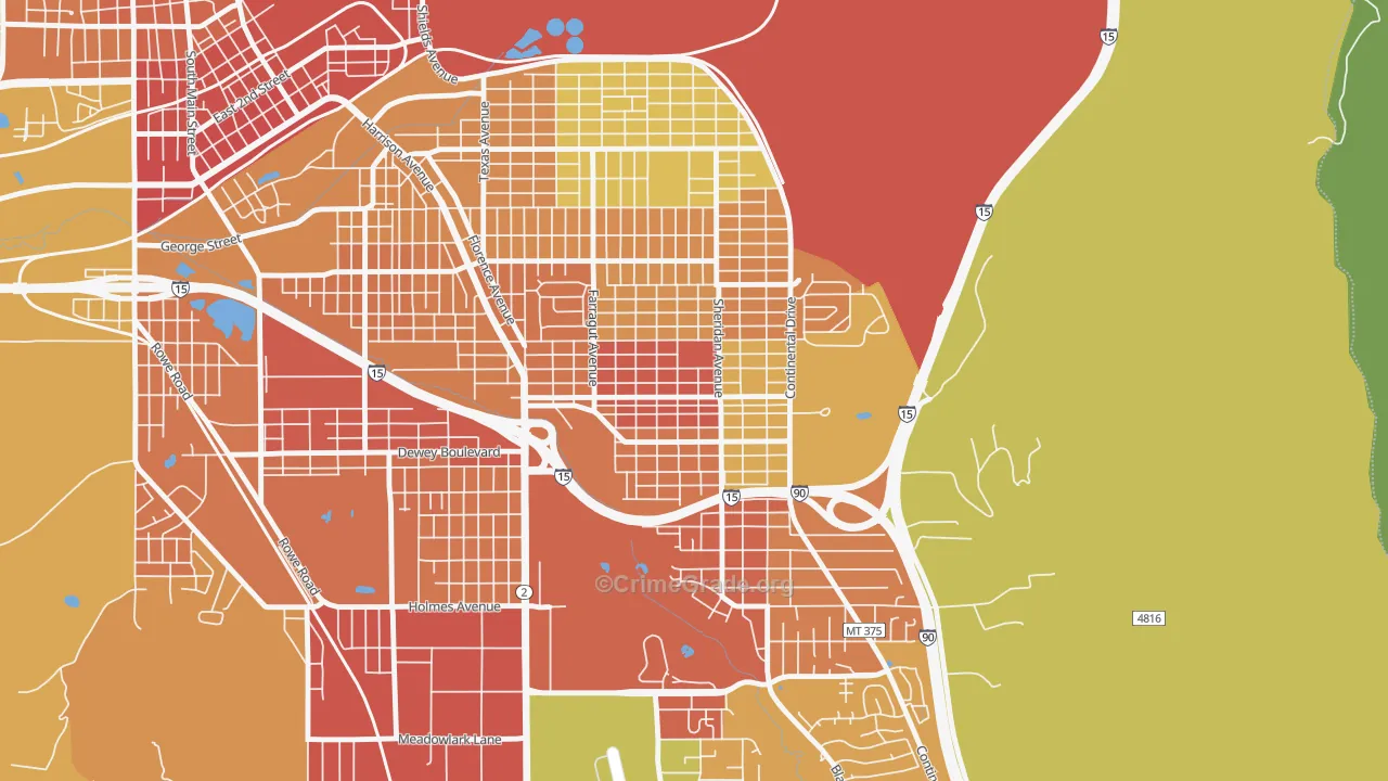 Floral Park, Butte, MT Map of Robbery Rates