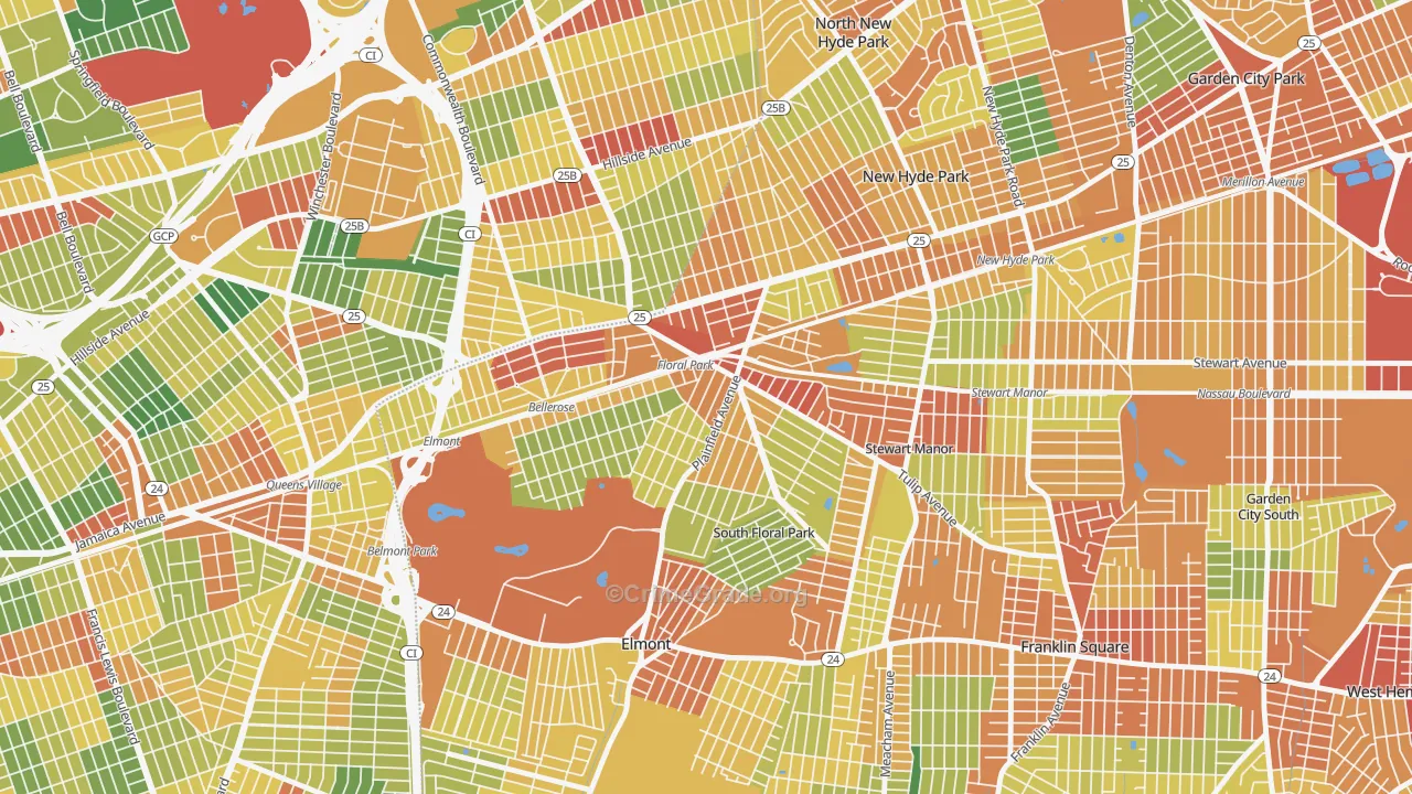 Floral Park, NY Map of Robbery Rates
