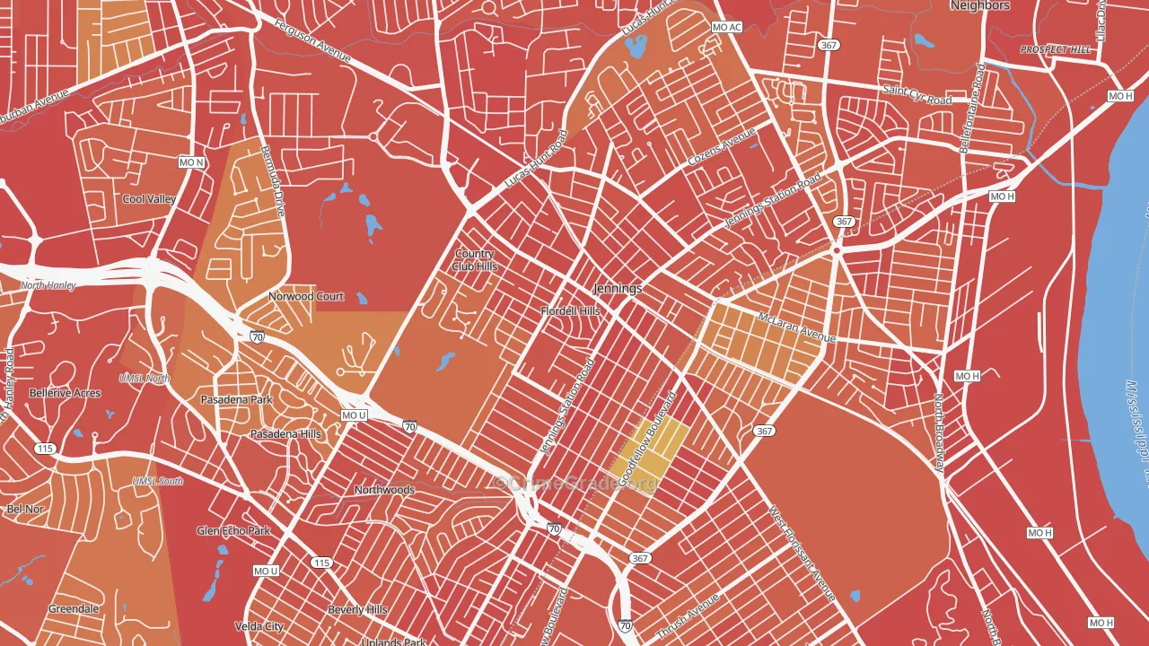 Flordell Hills, MO Map of Robbery Rates