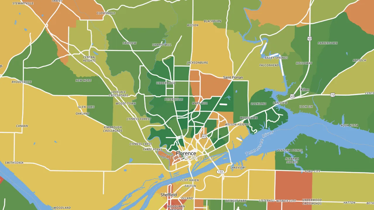 Florence, AL Map of Robbery Rates