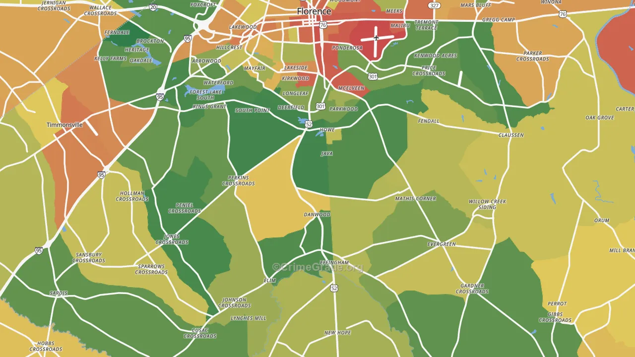 Florence County, SC Map of Robbery Rates