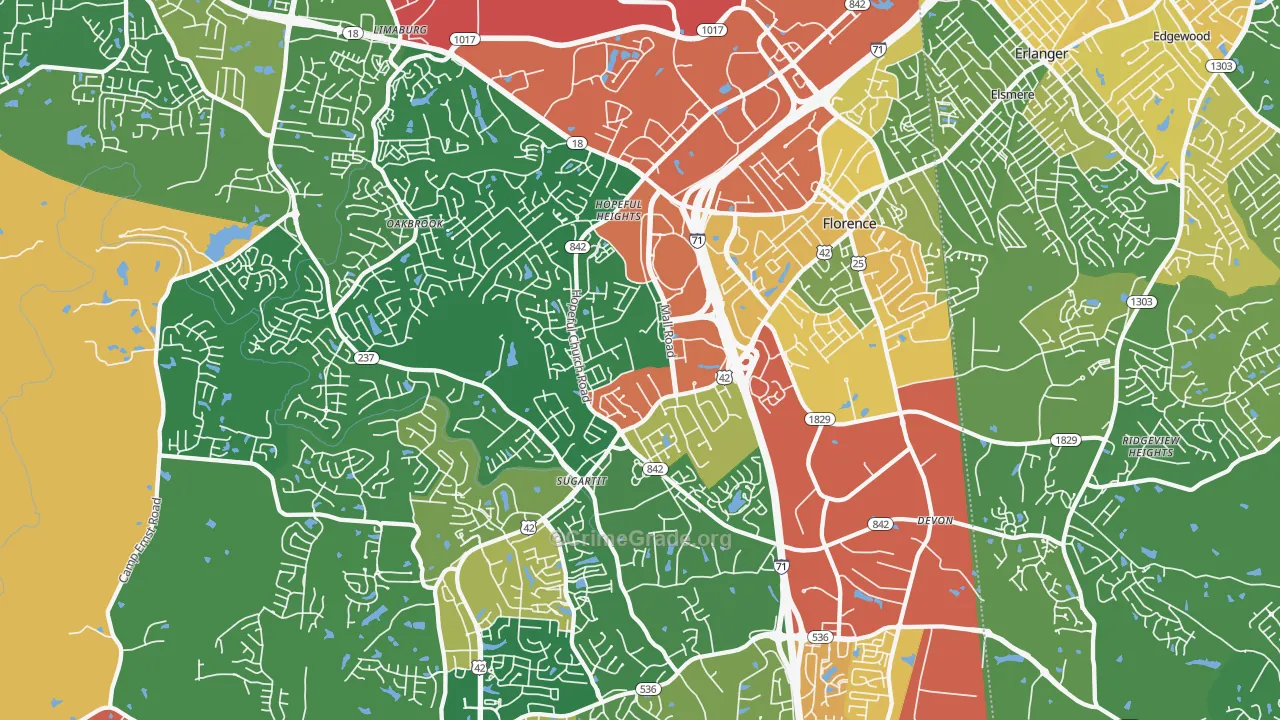 Florence, KY Map of Robbery Rates