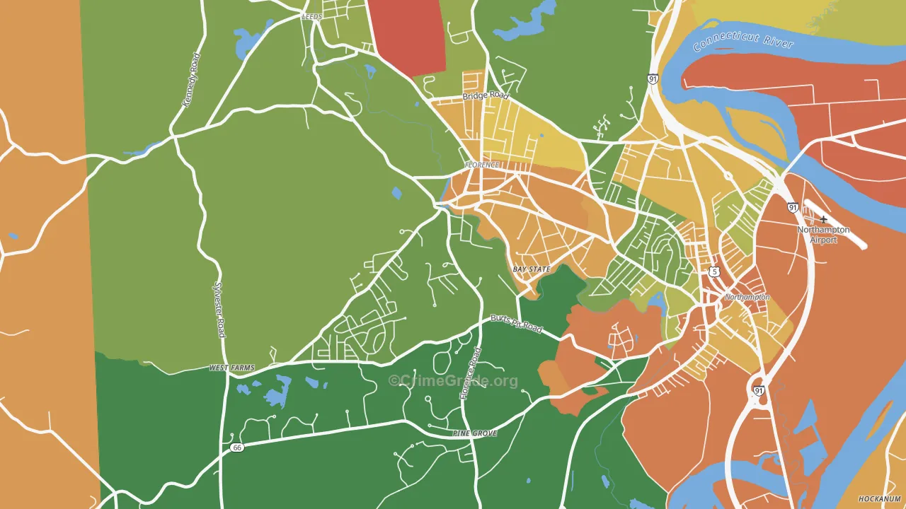 Florence, MA Map of Robbery Rates