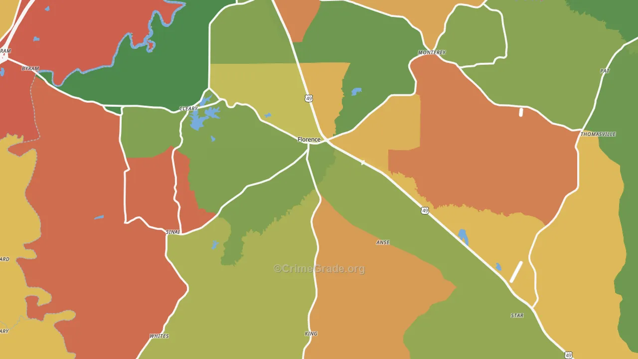 Florence, MS Map of Robbery Rates