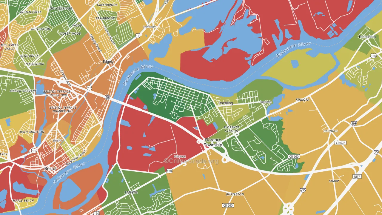 Florence, NJ Map of Robbery Rates