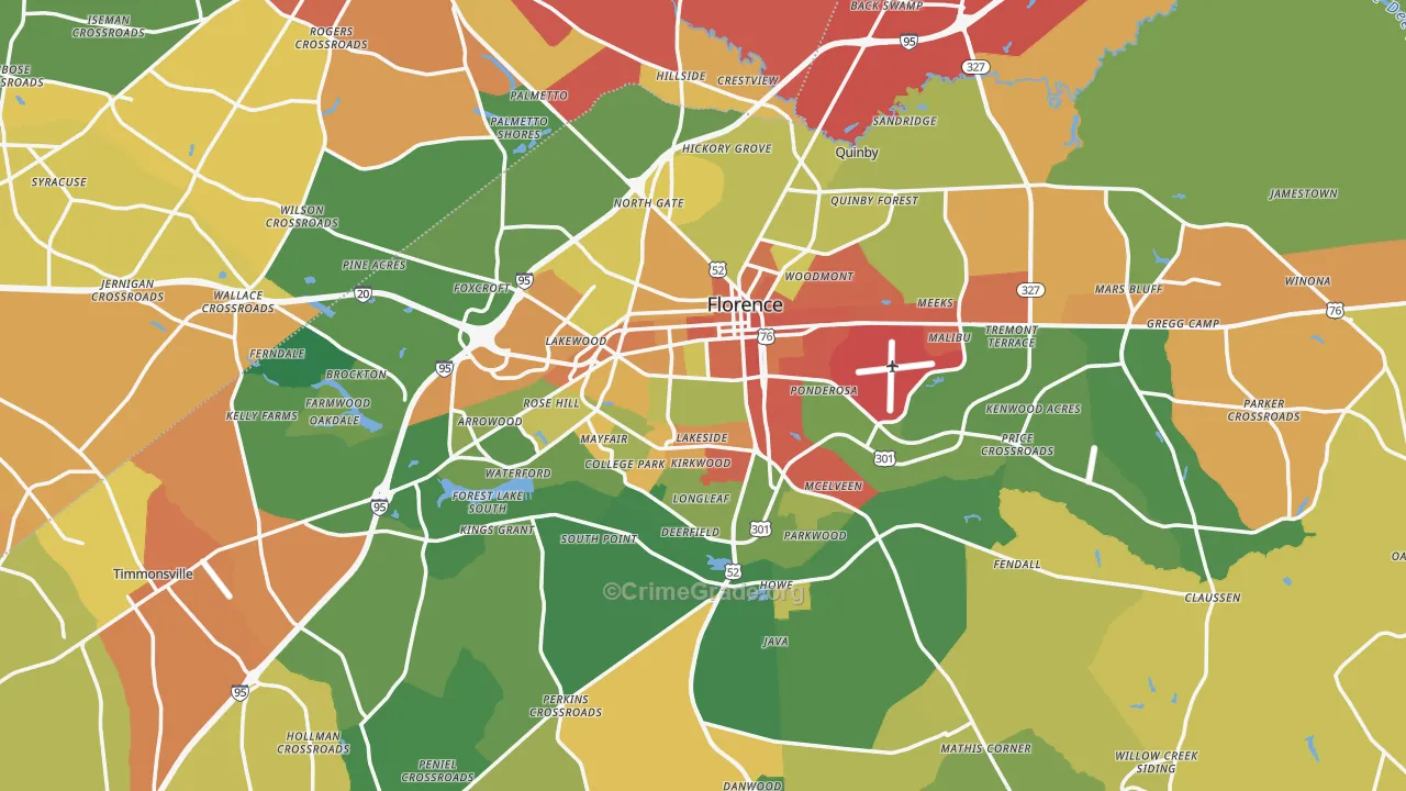 Florence, SC Map of Robbery Rates