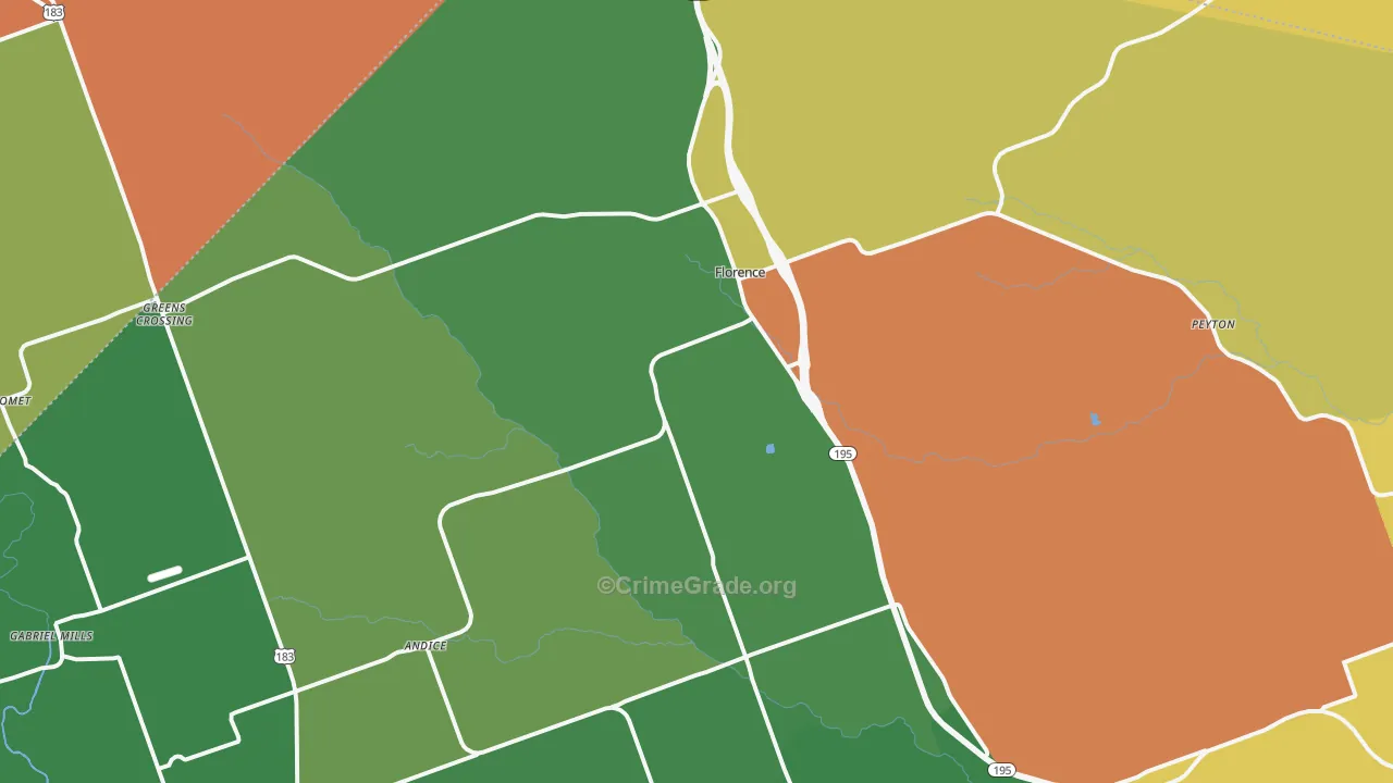 Florence, TX Map of Robbery Rates