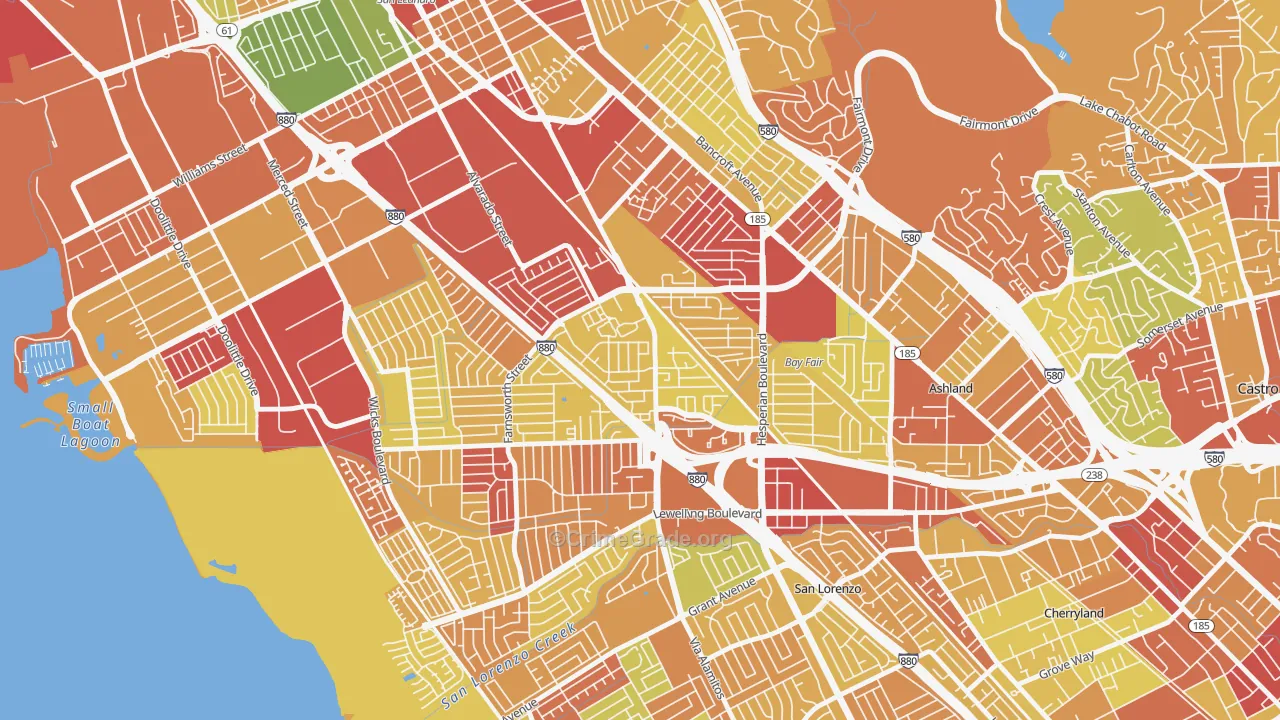 Floresta Gardens-Bradrick, San Leandro, CA Map of Robbery Rates