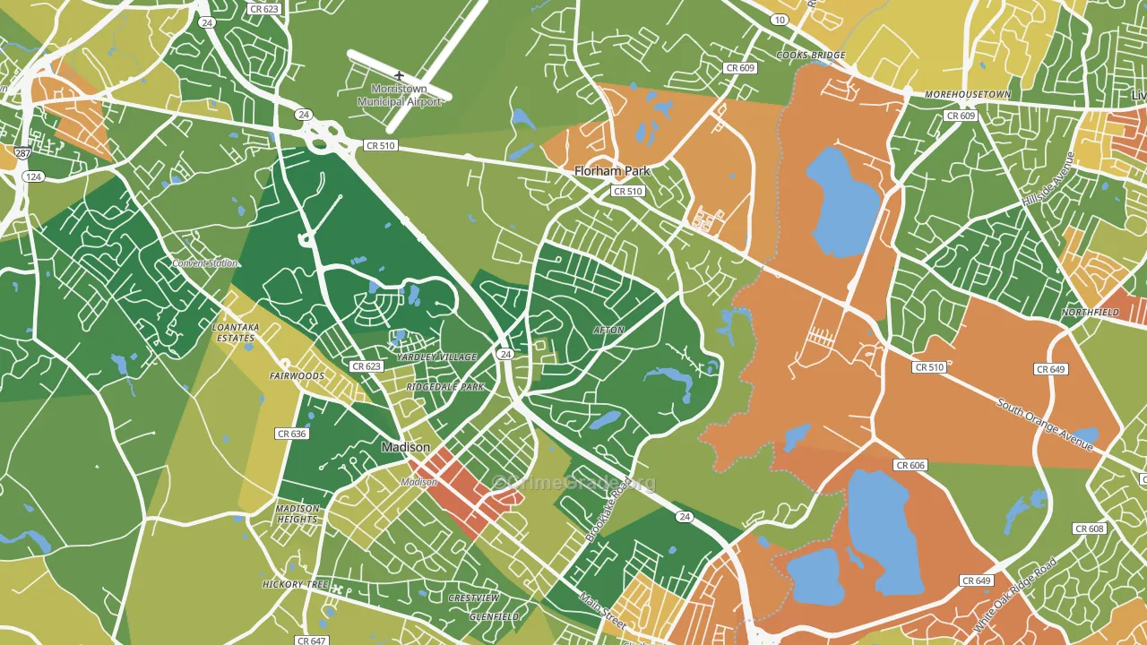 Florham Park, NJ Map of Robbery Rates