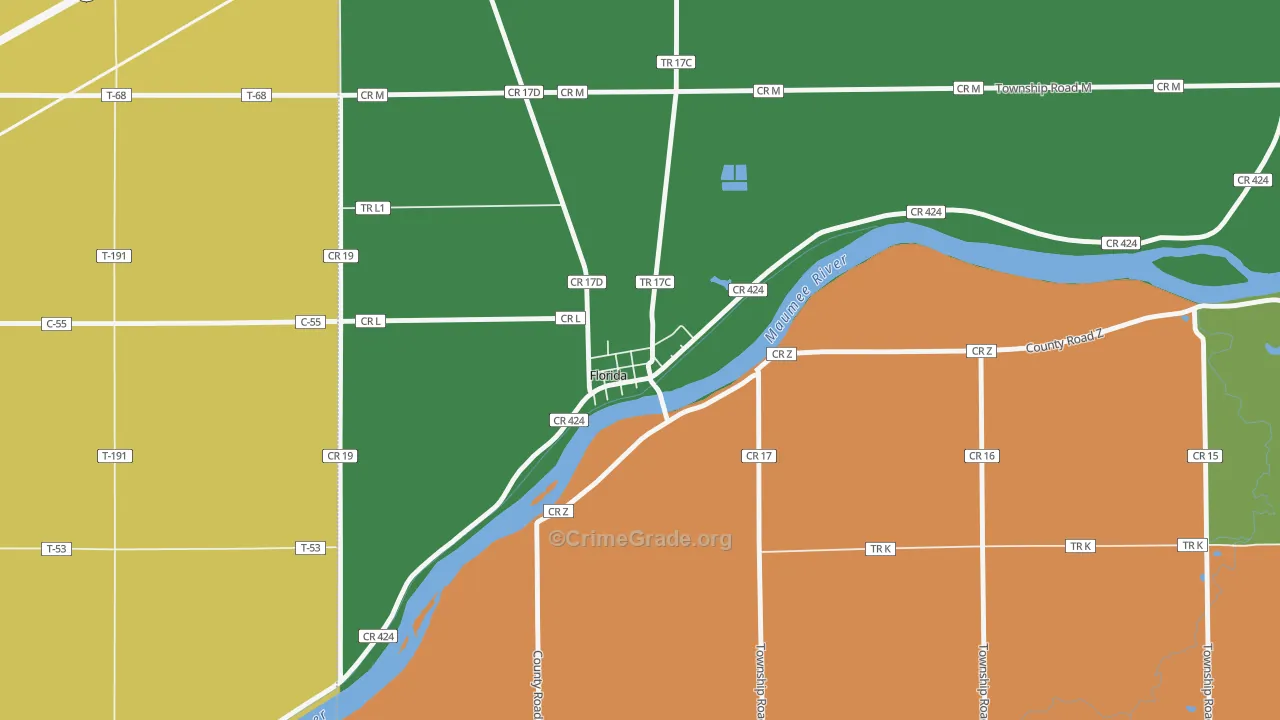 Florida, OH Map of Robbery Rates