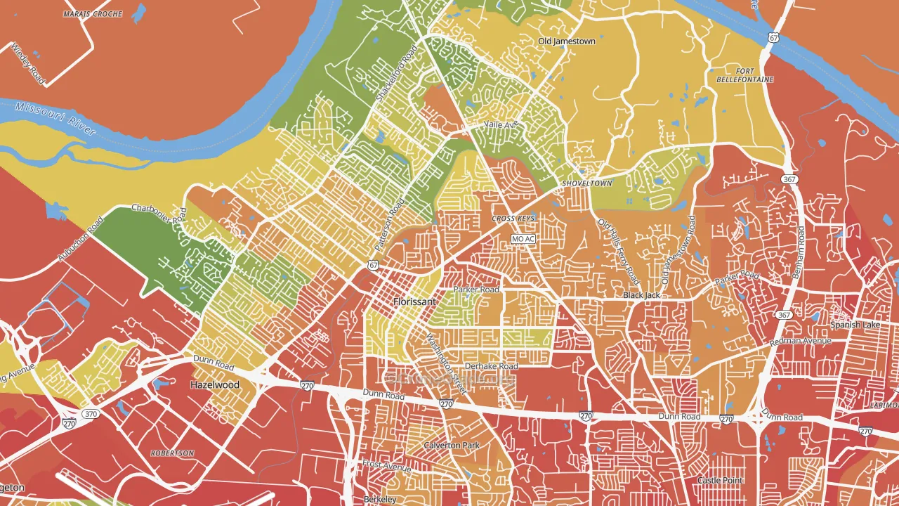 Florissant, MO Map of Robbery Rates