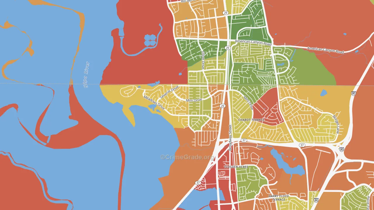 Flosden, Vallejo, CA Map of Robbery Rates