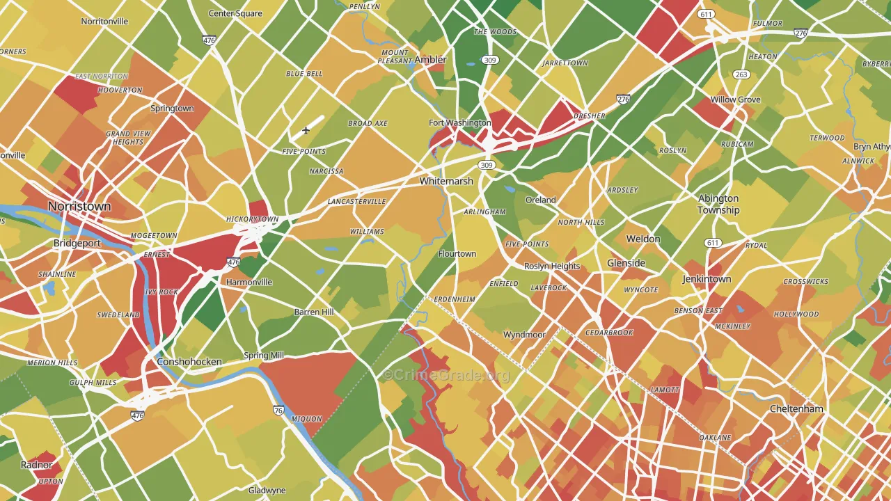 Flourtown, PA Map of Robbery Rates