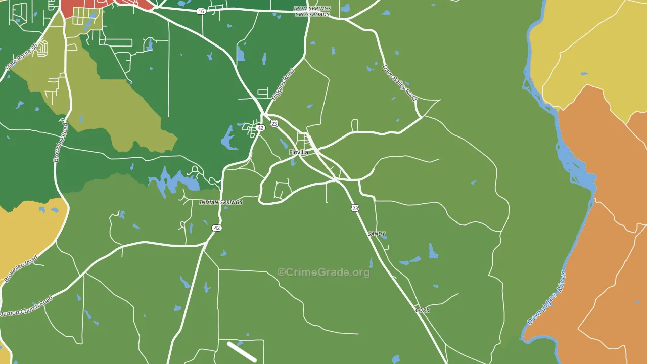 Flovilla, GA Map of Robbery Rates