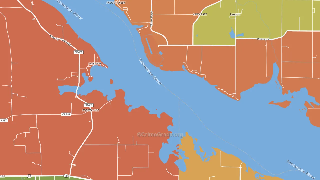Flower Hill, AL Map of Robbery Rates