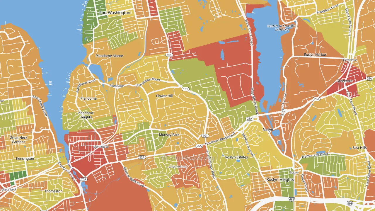 Flower Hill, NY Map of Robbery Rates
