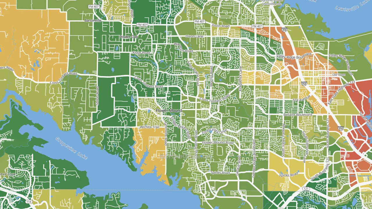 Flower Mound, TX Map of Robbery Rates