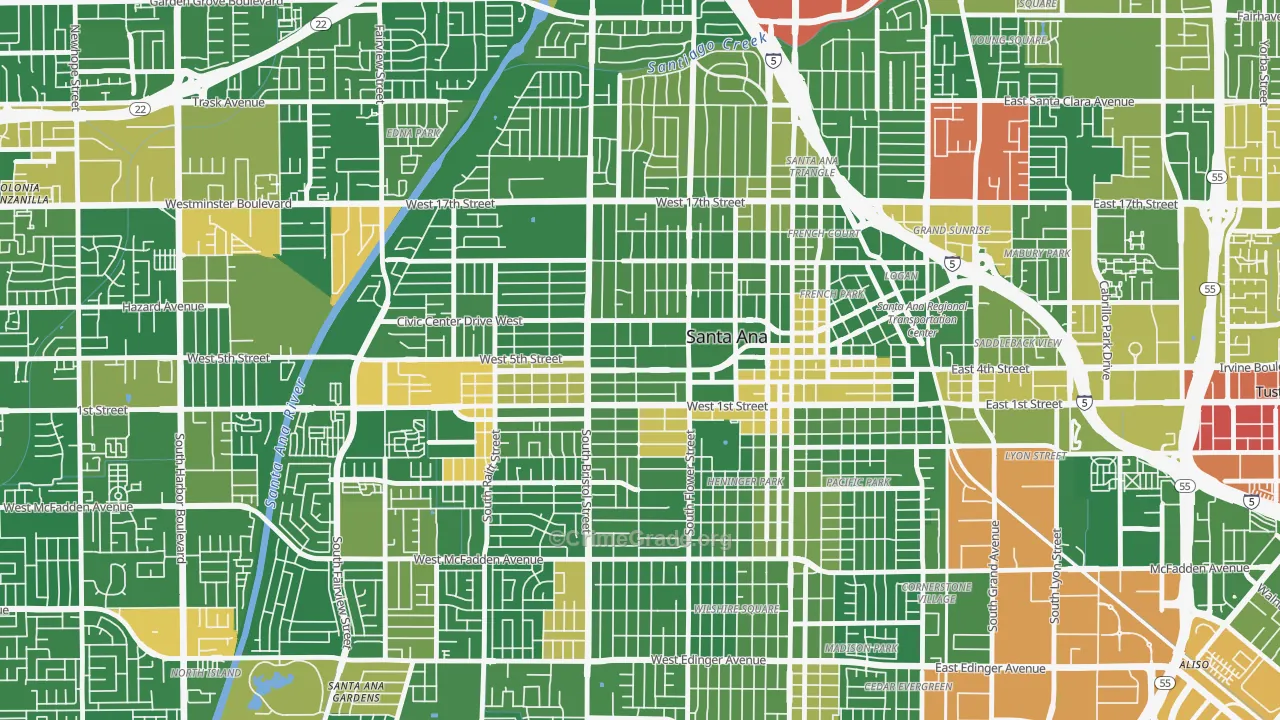 Flower Park, Santa Ana, CA Map of Robbery Rates