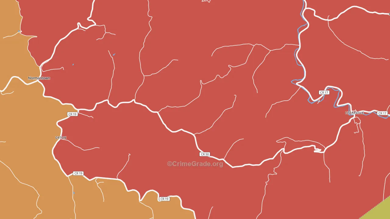 Flower, WV Map of Robbery Rates