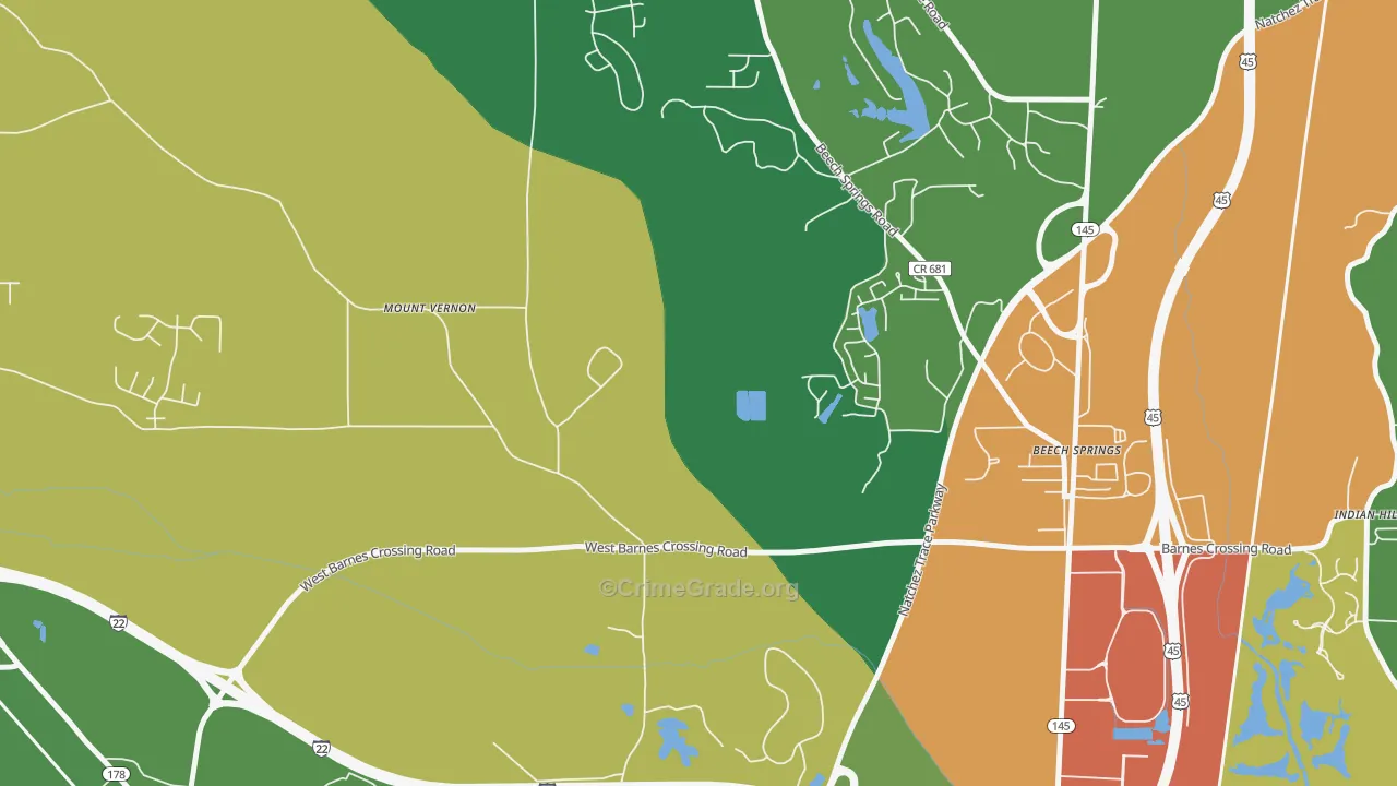 Flowerdale, MS Map of Robbery Rates