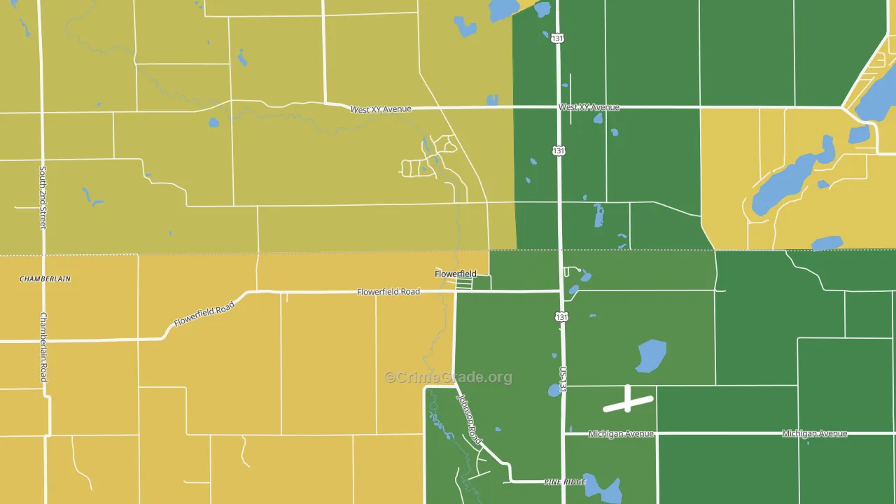 Flowerfield, MI Map of Robbery Rates