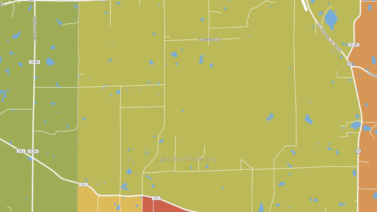 Flowersville, FL Map of Robbery Rates