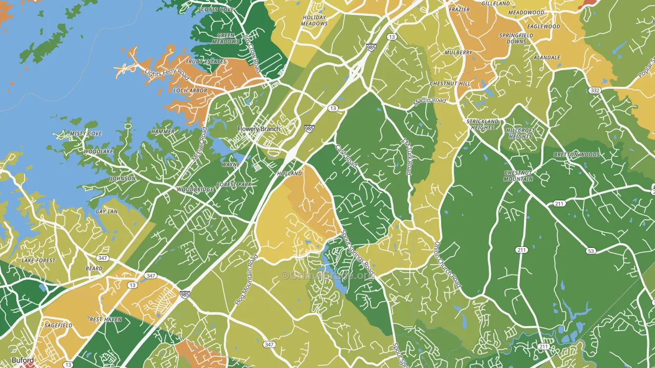 Flowery Branch, GA Map of Robbery Rates