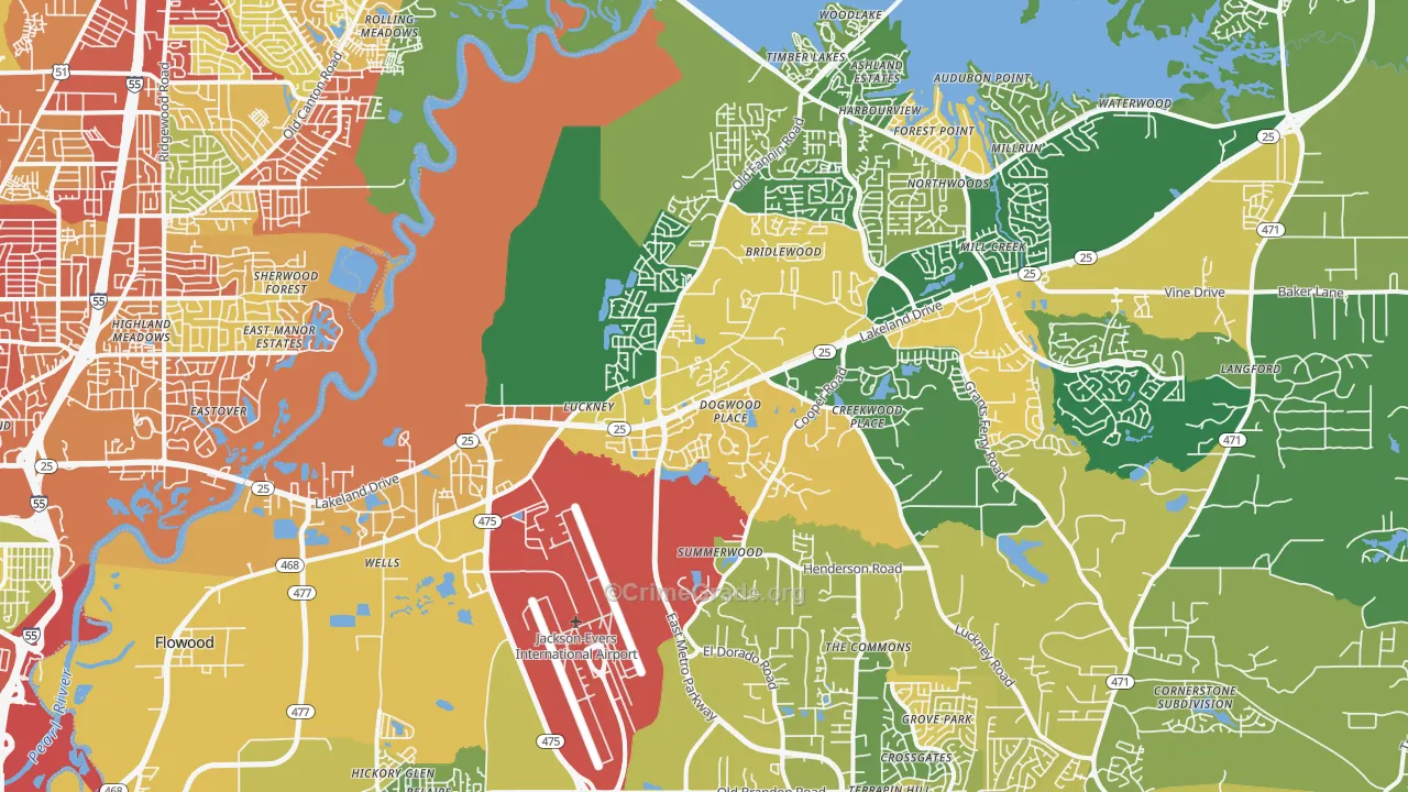 Flowood, MS Map of Robbery Rates