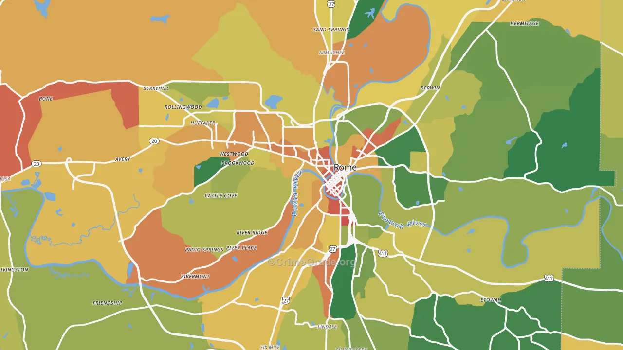 Floyd County, GA Map of Robbery Rates