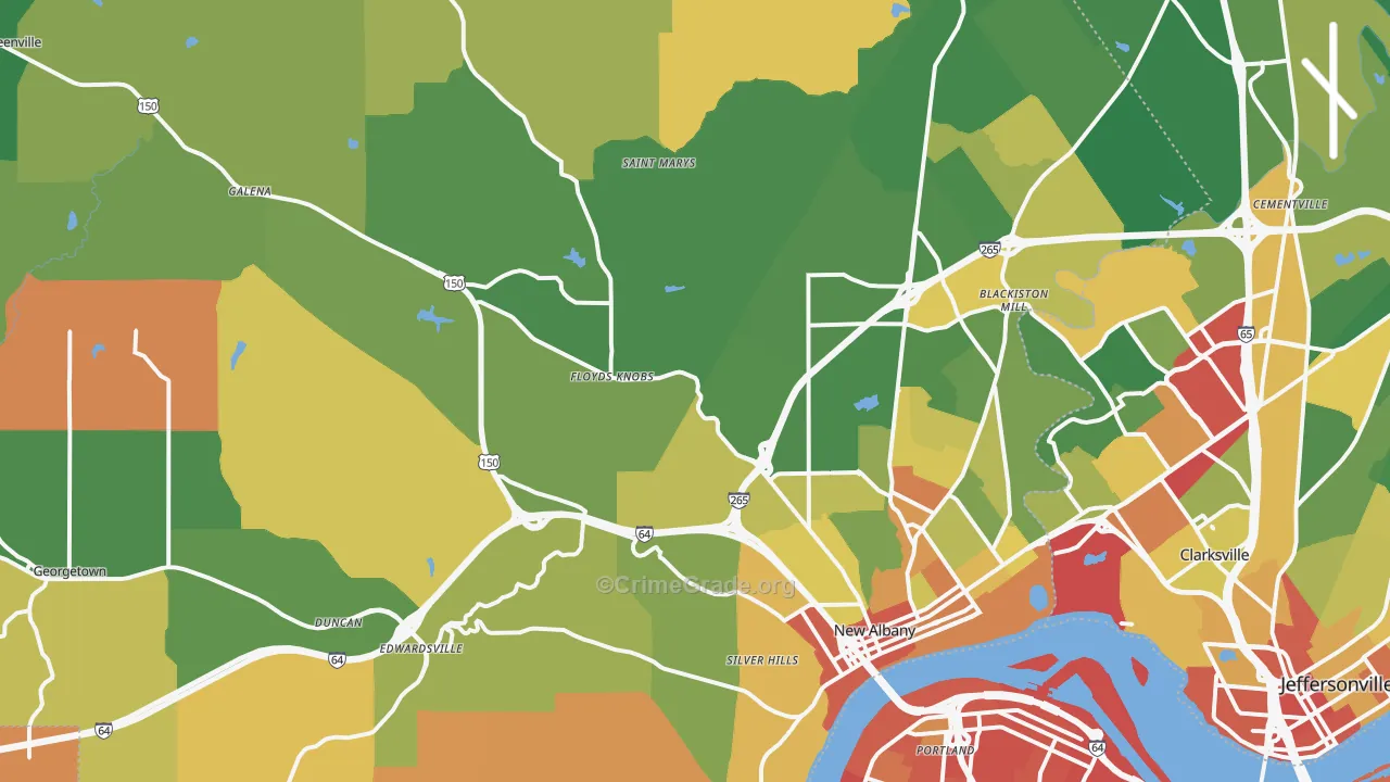 Floyd County, IN Map of Robbery Rates