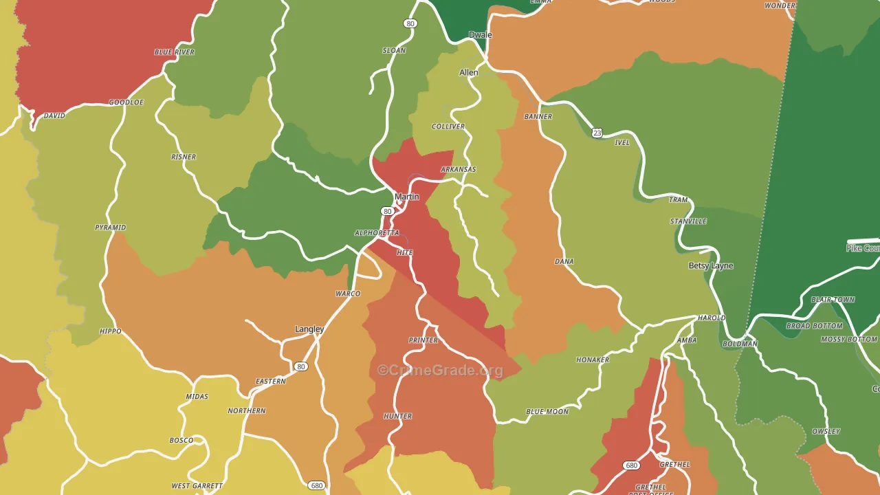Floyd County, KY Map of Robbery Rates