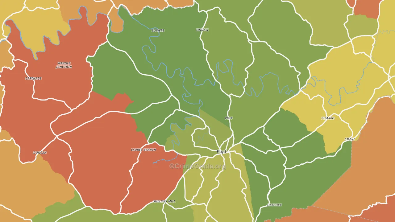 Floyd County, VA Map of Robbery Rates