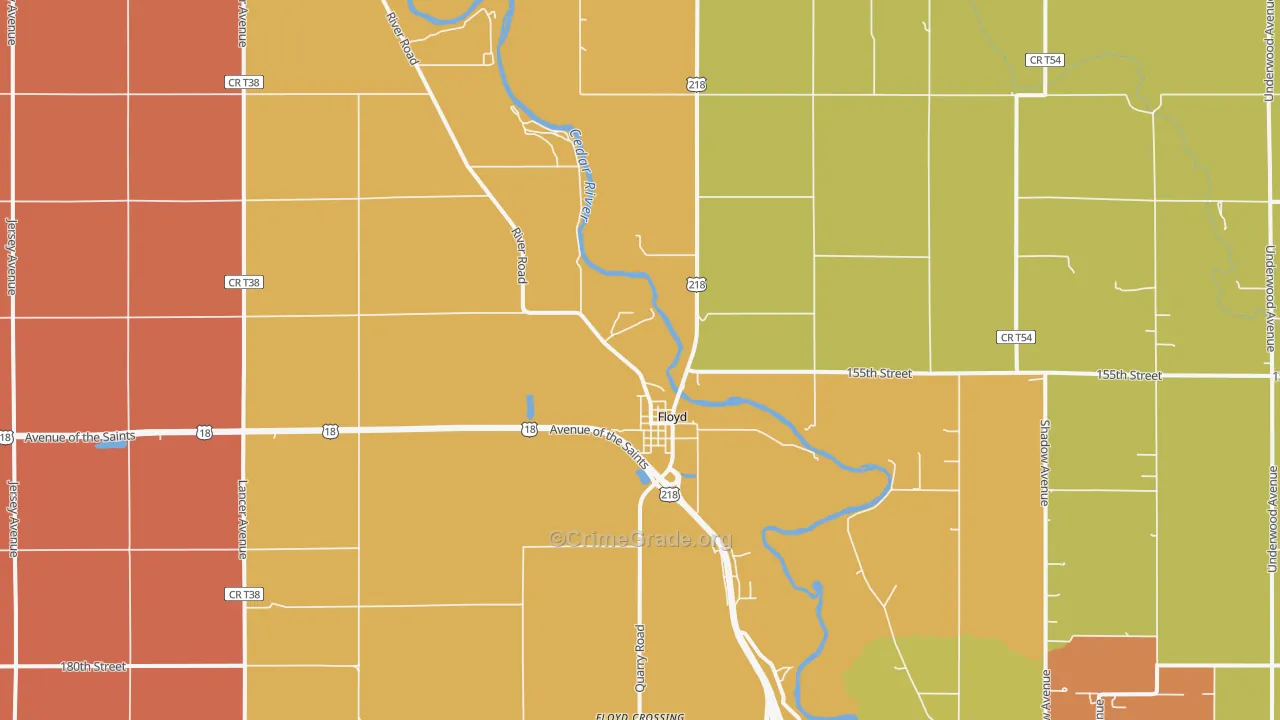 Floyd, IA Map of Robbery Rates