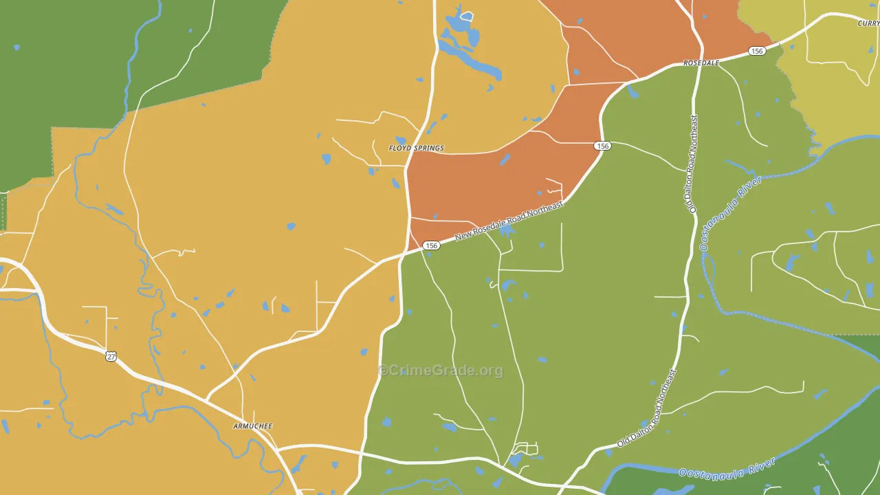 Floyd Springs, GA Map of Robbery Rates