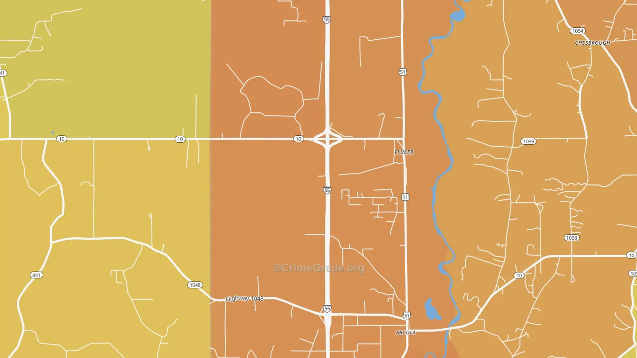 Fluker, LA Map of Robbery Rates