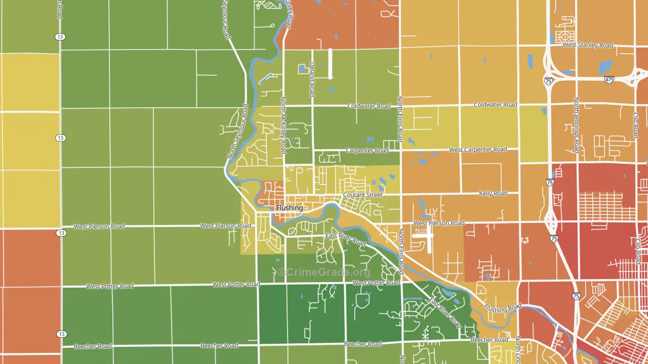Flushing, MI Map of Robbery Rates