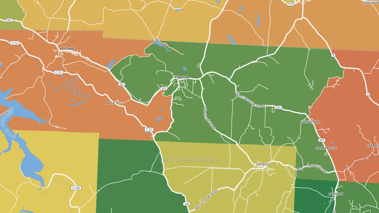 Flushing, OH Map of Robbery Rates