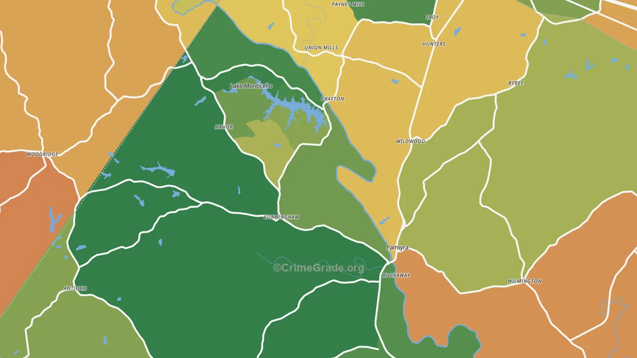 Fluvanna County, VA Map of Robbery Rates