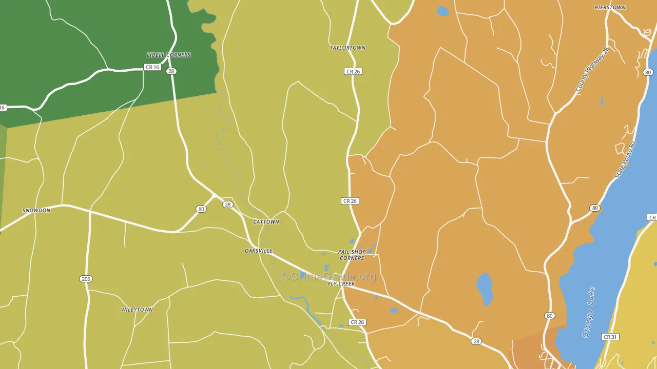 Fly Creek, NY Map of Robbery Rates