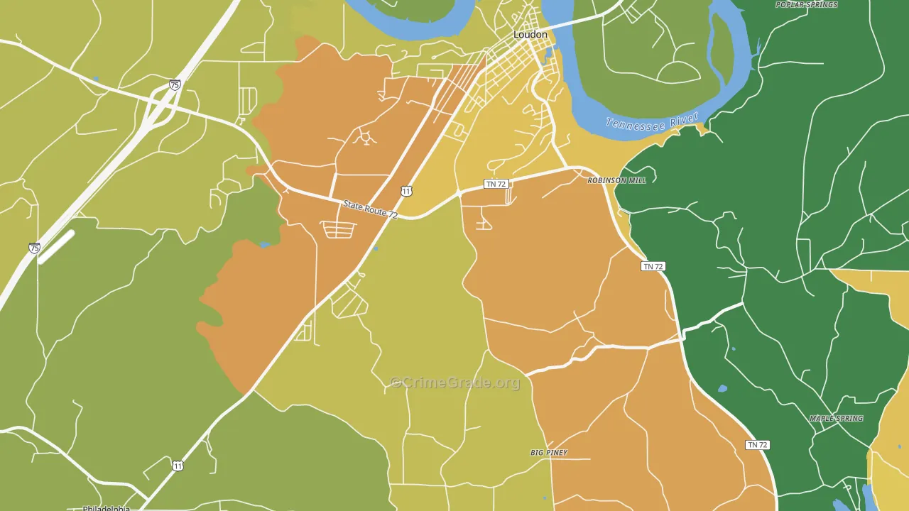 Fochee, TN Map of Robbery Rates